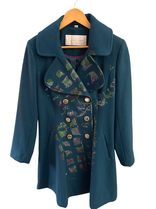 Jessica Simpson Six Double Breasted Teal Canvas Winter Coat